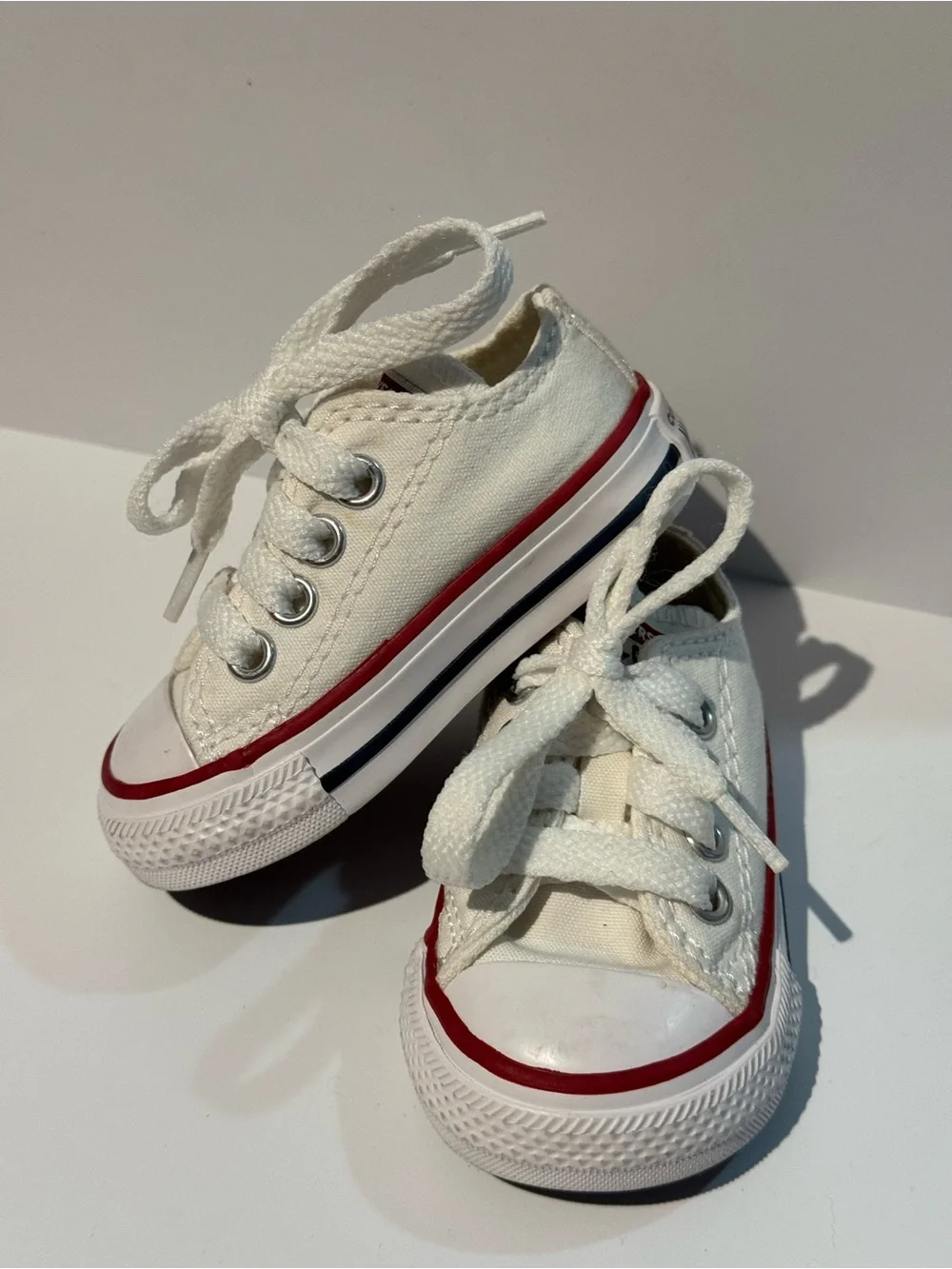 Converse Kids White Canvas Low-Top Sneakers with Red and Navy Trim